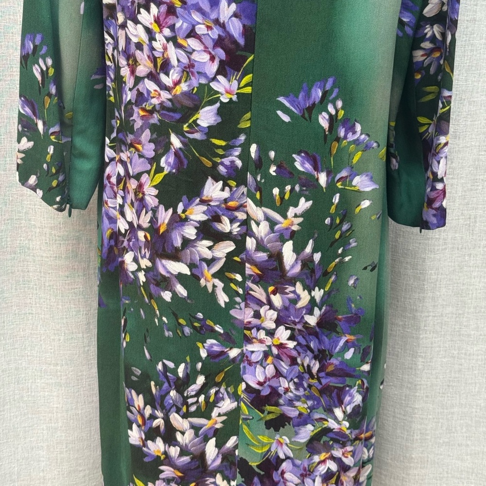 Escada Fall 2014 Hyacinth green purple floral long sleeve dress - Picture 8 of 14